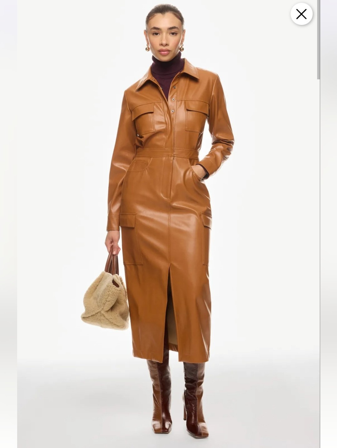 Marissa Webb Collective Front Slit Leather Shirt Dress Size 16 Msrp $430